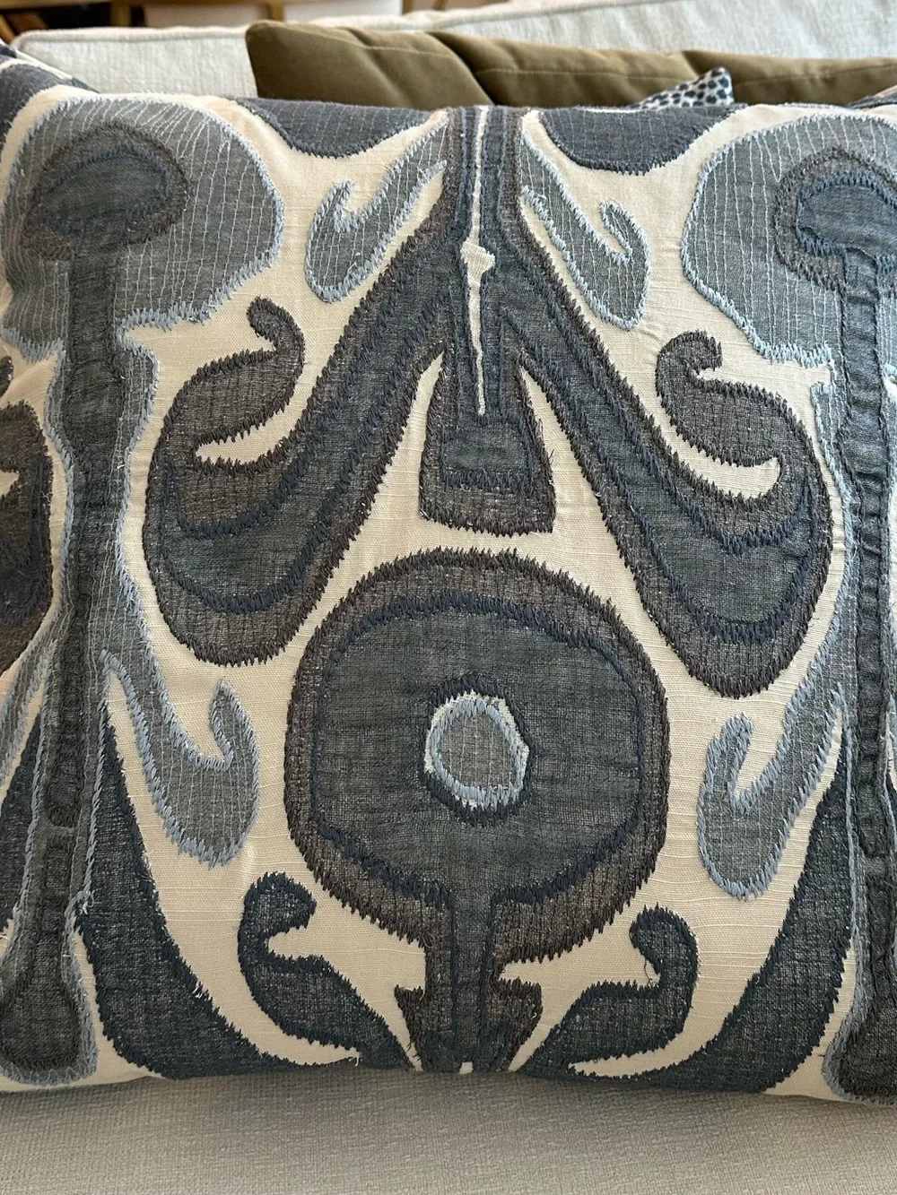 Pottery Barn Neutral Blue and Cream Embroidered Accent Pillow Covers @ $50/2